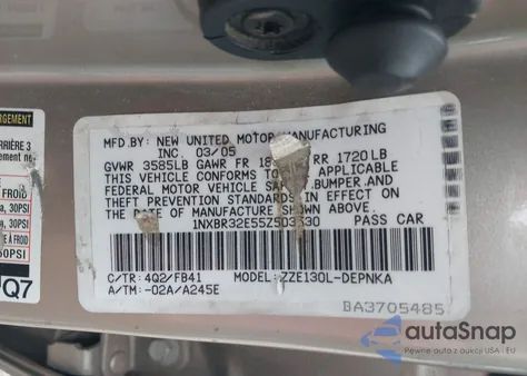 2005 Toyota Corolla Le from USA, damaged, VIN 1NXBR32E55Z503530